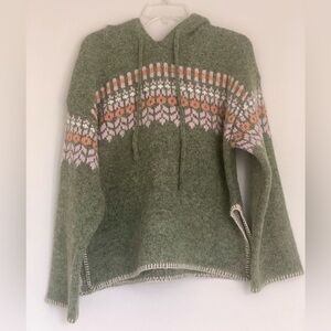 Altar'd State Green and Pink Patterned Sweater with Hood